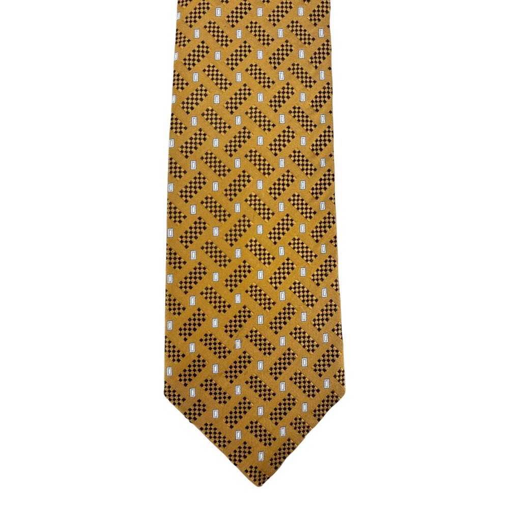 Vintage Robert Talbott Studio Silk Geometric Tie Gold Black Made in USA 58"x4"